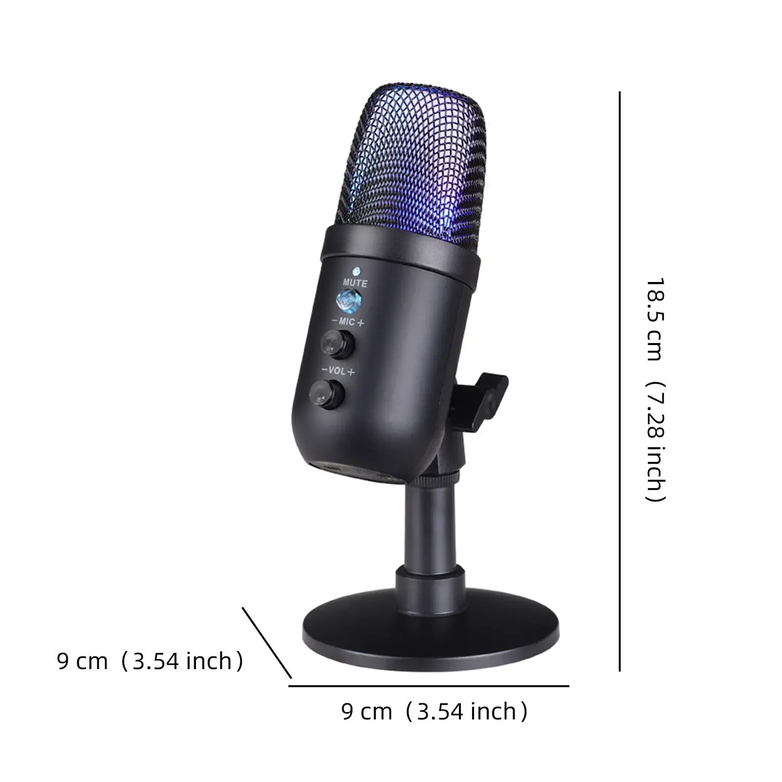 ميكروفون ألعاب Rgb مع ميكروفون مكثف USB قلبي للمراقبة في الوقت الحقيقي لعزل الصوت PC/ps5 والتوصيل والتشغيل السريع