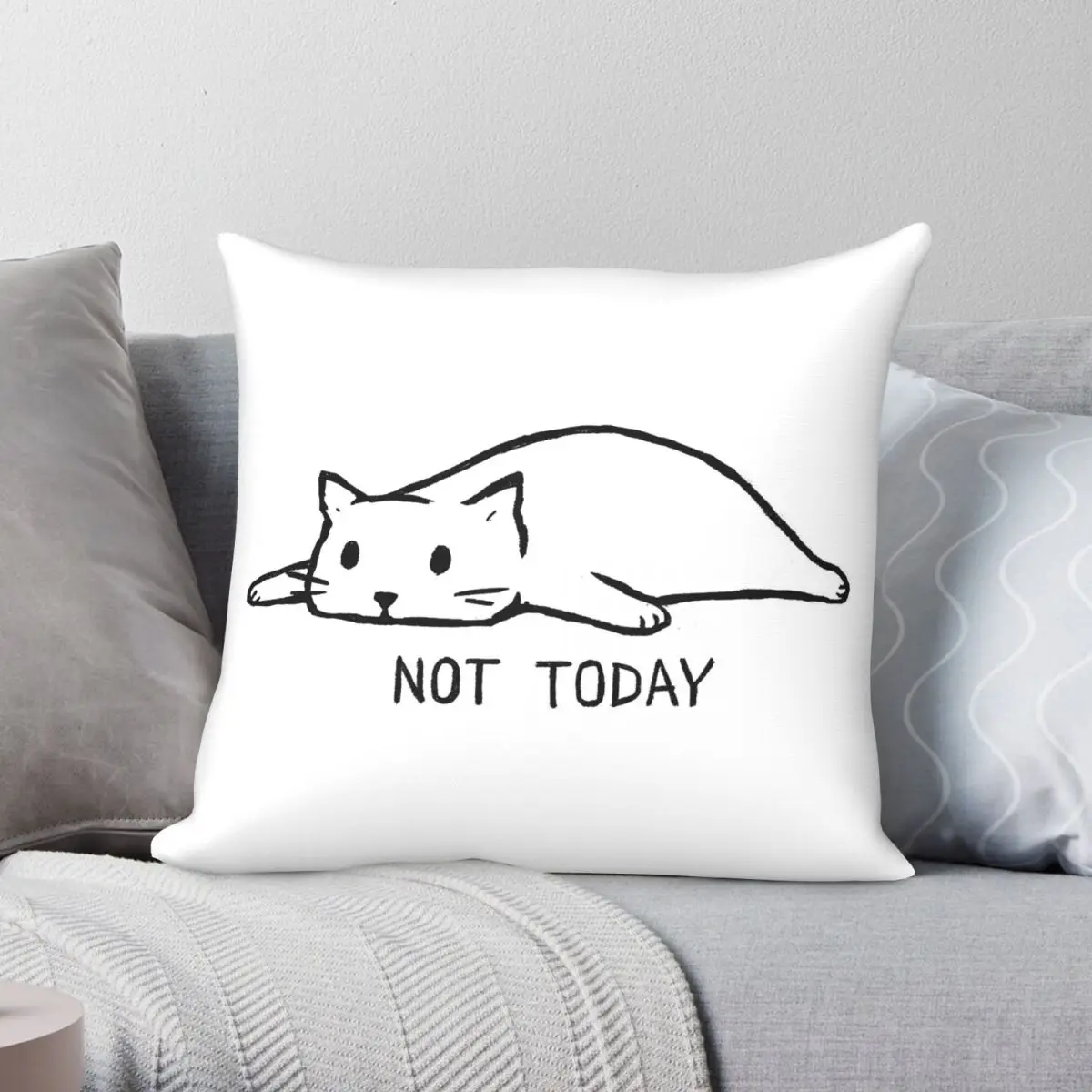 Not Today Lazy Cat Square Pillowcase Polyester Linen Velvet Printed Zip Decor Throw Pillow Case Home Cushion Cover