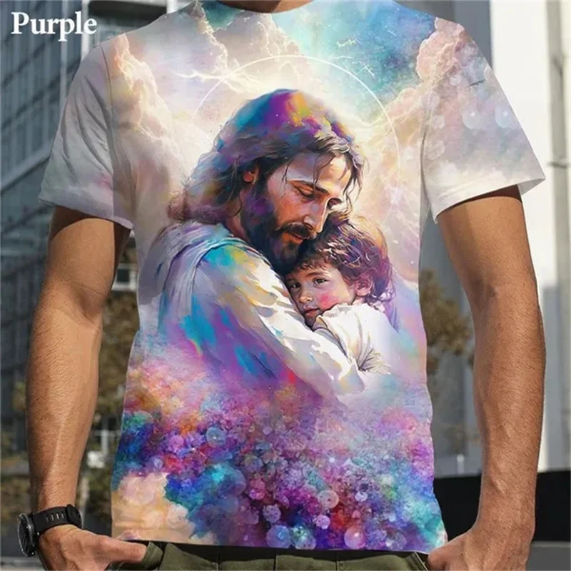 Christian Mother Of God Virgin Mary 3D Printed T Shirt Jesus Cross God Cross Jesus Loves All Christian Unisex Casual T-Shirt Top