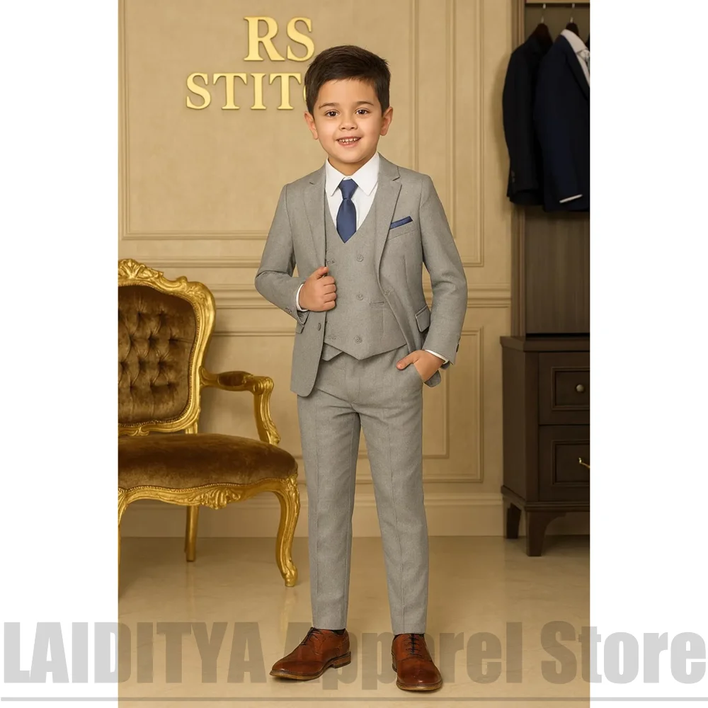 Fashion Boys Suit Notch Lapel Jacket Vest Pants Kids Formal Outfit Chic Ring Bearer Wedding Birthday Party Tuxedo 3 Piece