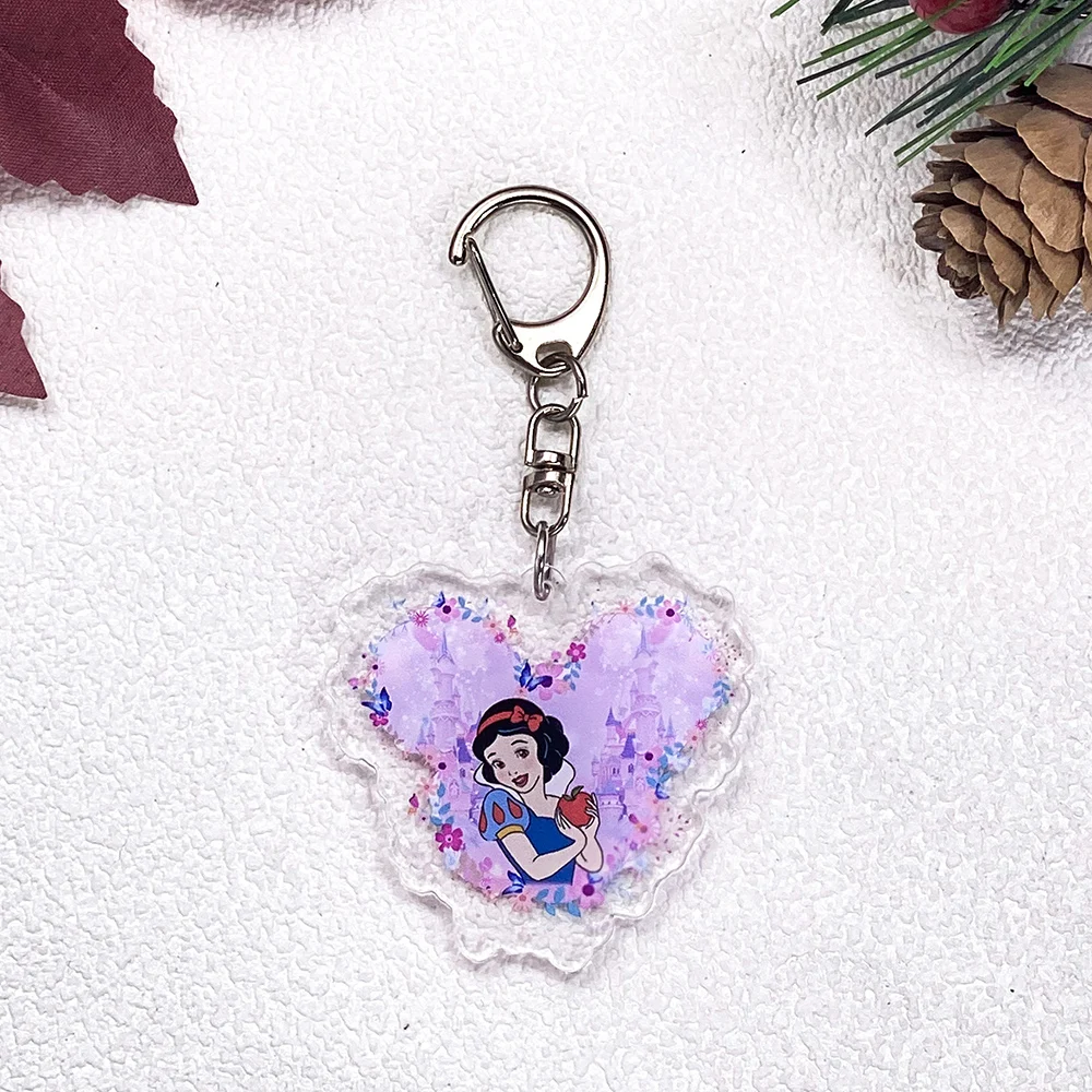 1/9Pcs Disney Princess Ariel Cinderella Tiana Keychain Accessories Acrylic Charms Pendant For Bag Key Holder Backpack Decoration - view 4