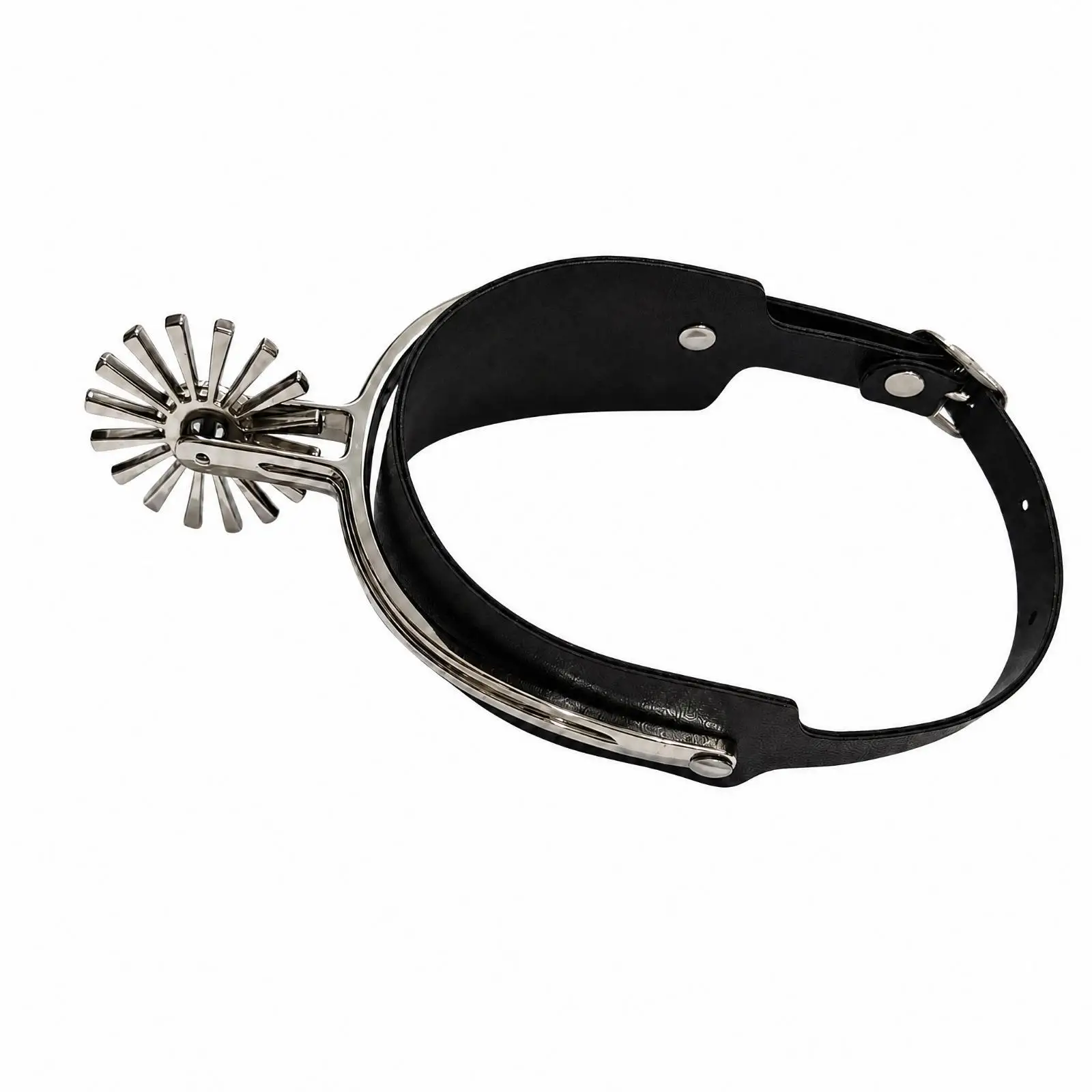 Riding Spur Strap with Rotating Wheel Equestrian Leather Band Adjustable Silver Buckle Horse Gear Accessory for Training Stable