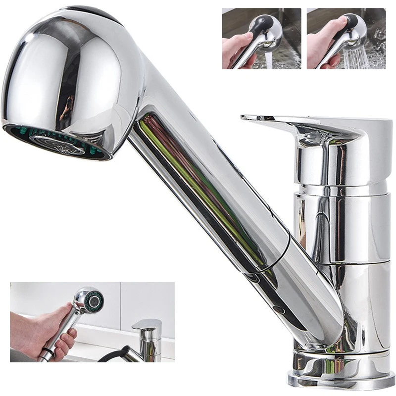 

Kitchen Sink Faucet Cold Hot Mixer Tap Deck Mounted Swivel Tap Polished Chrome Plated Sprayer Single Handle Bathroom Faucet