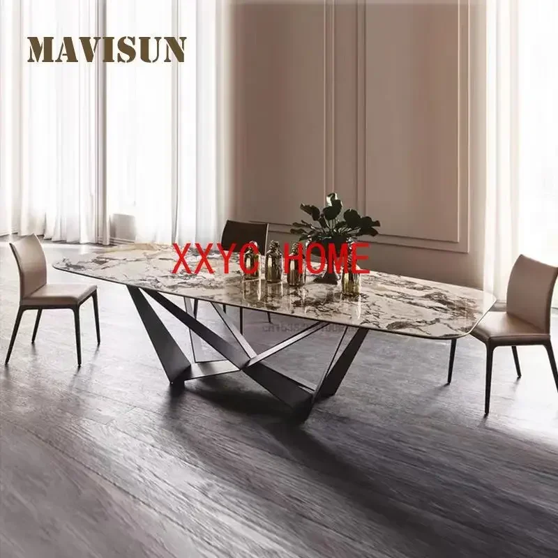 

Italian Style Customized 2-meter Rock Plate Dining Table In Gray Kitchen Furniture Designer Rectangle Table Chairs Combination