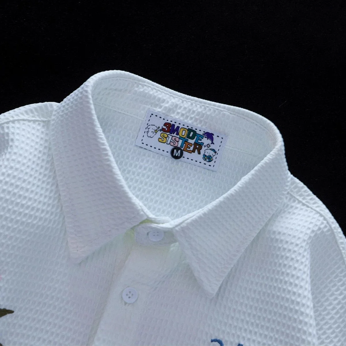 Waffle Floral Embroidery Shirts Women Loose Short Sleeve Unisex Leisure Chic Holiday Couples Clothing American Style Retro 3XL