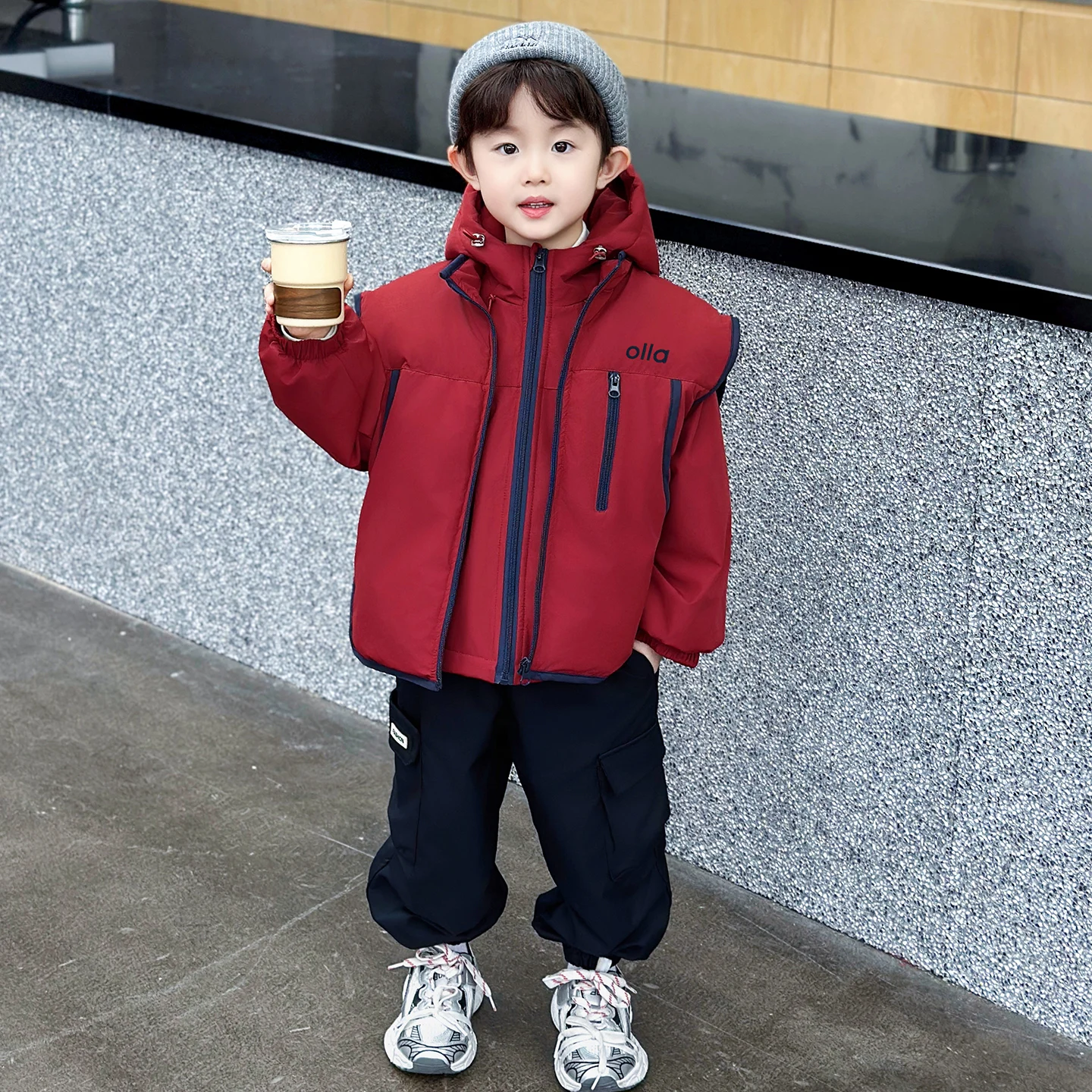 

Зимний комплект для мальчиков: утепленный хлопковый жилет и куртка, теплый молодежный модный костюм-двойка, водонепроницаемый, утолщенный, с капюшоном на молнии