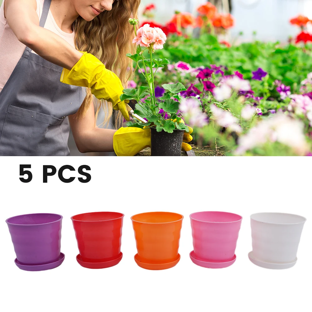 5pcs Colorful Flower Pots Small Round Pots Trays Succulents Herb Plant Flowerpot Office Garden Home Indoor Decor DIY Supply