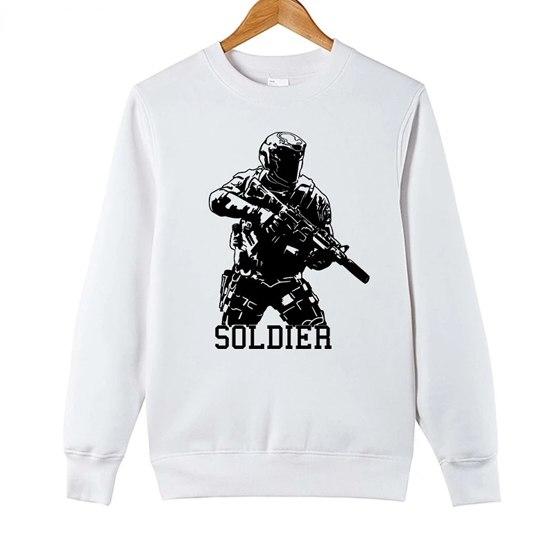 Winter NEW Men Pullover Sweatshirt SOLDIER Printing Fashion Hoodies Cotton Men Crewneck Sweatshirt XS-XXXL