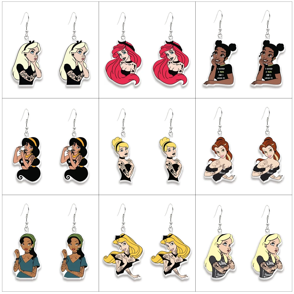 Halloween Day Disney Princess Women Girls Acrylic Laser Cut Stud Earring Jewelry Party Special Gifts Accessories