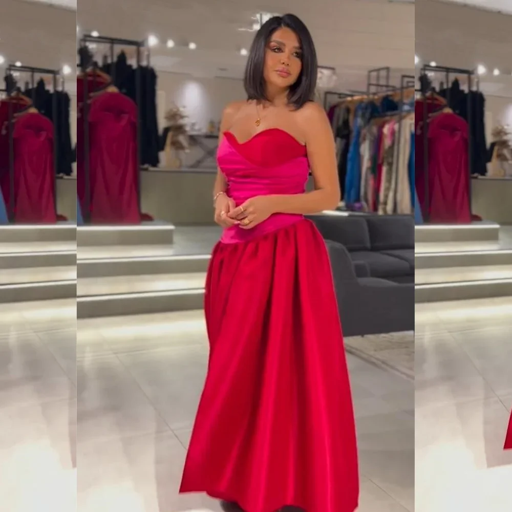 Customized Prom Gown Satin Draped Pleat Graduation A-line Strapless Exquisite High Quality Occasion Party Evening Long Dresses