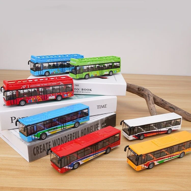 Mini Alloy Bus Model Kids Boys Toys Diecast Pull Back Vehicle Inertia Car Double-decker Sightseeing Bus Children Christmas Gift