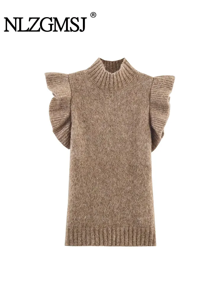 

NLZGMSJ Women 2025 Autumn Fashion Short Stacked Decoration Slim Knitted Vest Style Top Retro Sleeveless Women's Vest Chic Top