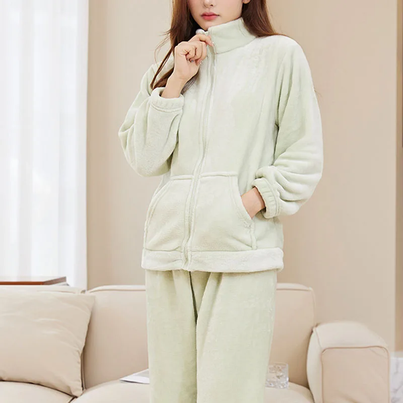 Thickened Warm Flannel Pajamas Women Fall Winter Outside Korean Coral Velvet Sweet Leisure Padded Home Clothing Comforts Soft