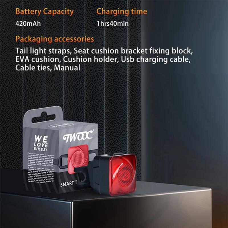 

AC22 Bicycle Intelligent Brake Taillight USB Charging Seat Post Cushion Taillight Intelligent Brake Taillight N20B