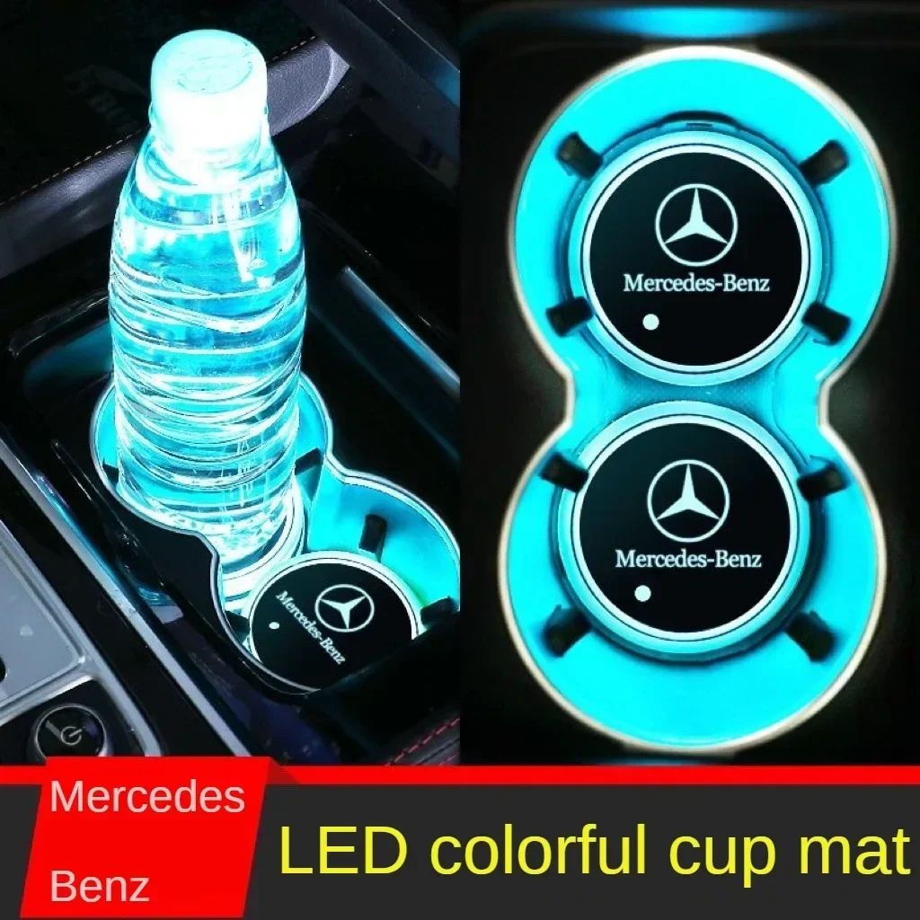 2PC LED Illuminated Car Water Cup Coaster Auto Interior Atmosphere Light for Mercedes Benz C260 W204 W205 W211 W212 W190