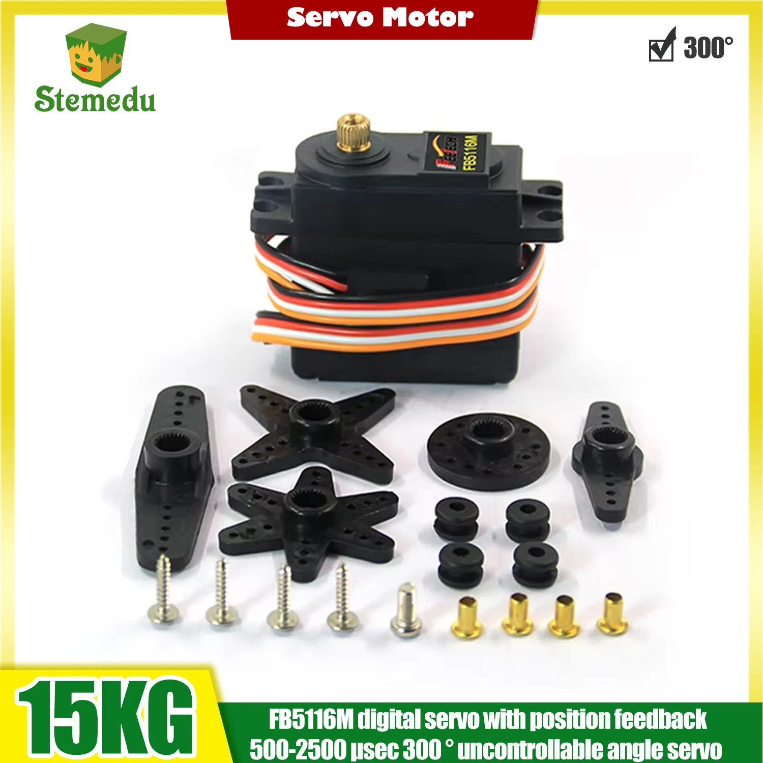 

1/2/4pcs 15kg.cm Digital Servo 300 Degree Angle Uncontrollable Metal Gears Servo with Position Feedback for STEM Robot Car