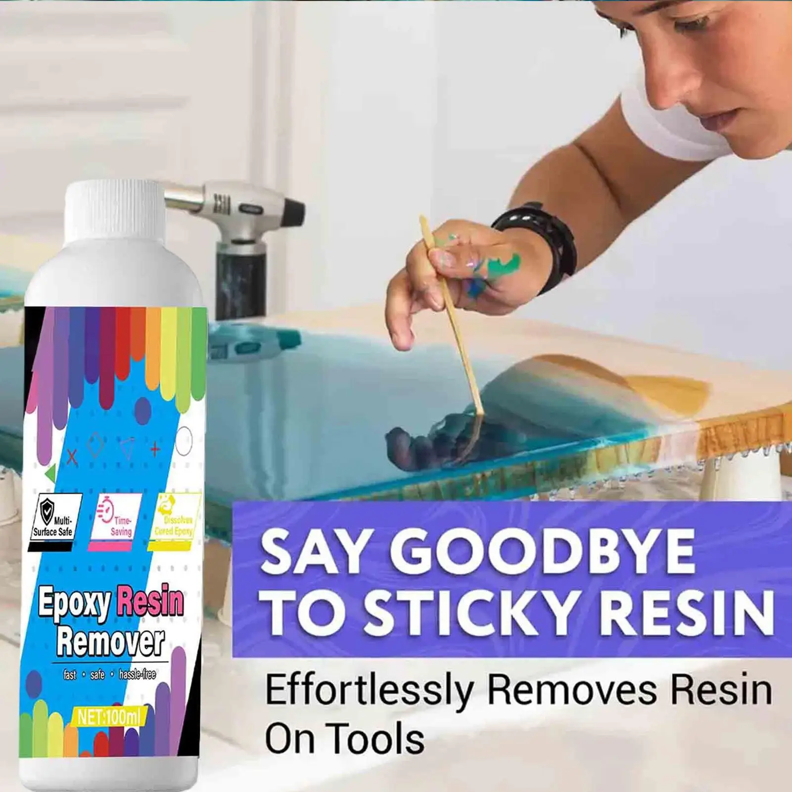 Resin Remover Gel 100ml Hand Epoxy Cleaning Resin Remover Cleaner for Home Office Apartment Craft Studios Art Projects Artists