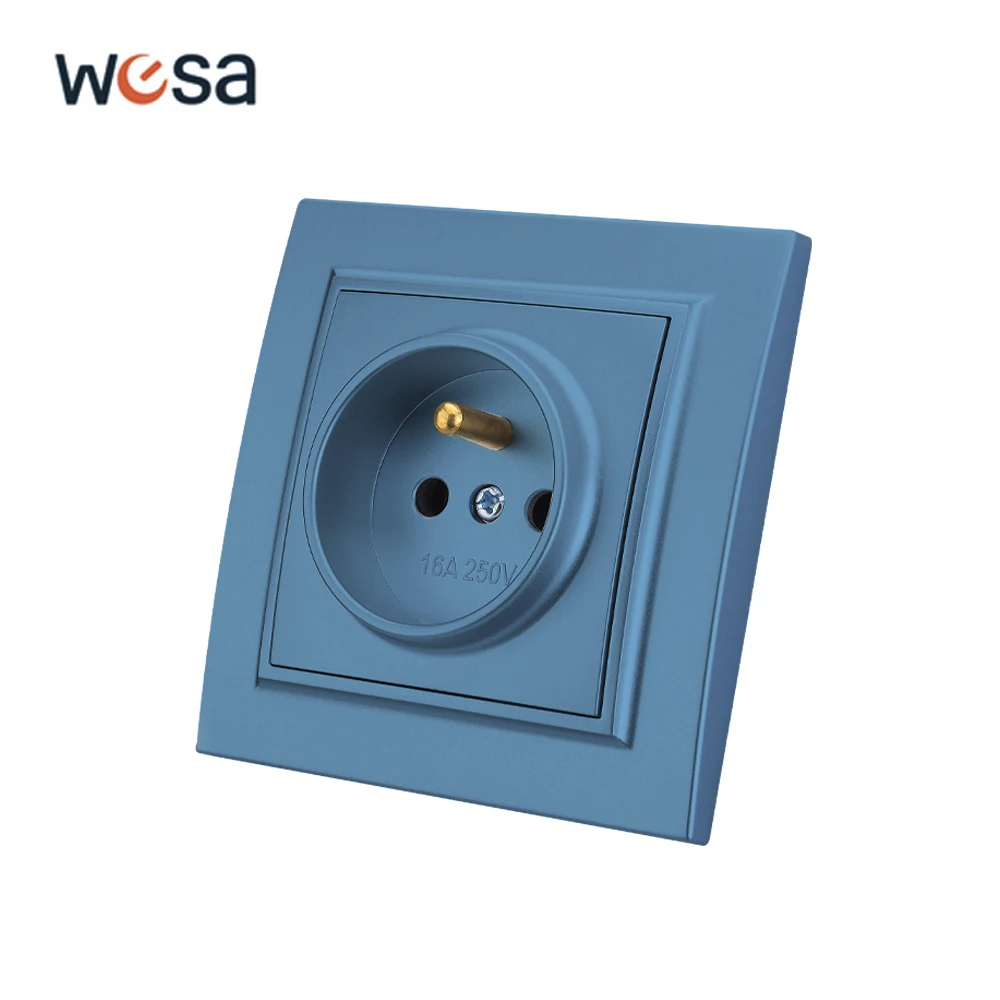 WESA Blue France Standard Wall Socket Plug Power Socket  Electrical Outlett With Ground Flame Retardant Spray Paint Plastic New