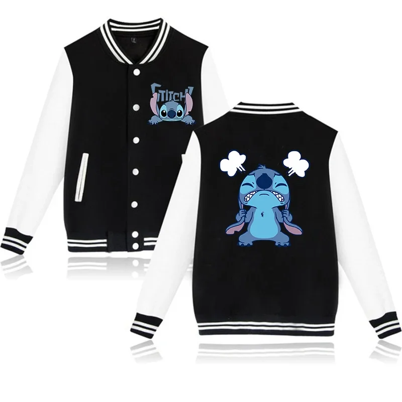 Y2k 90s Stitch Disney Hoodie Baseball Jacket Men Women Sweatshirt Kids Boys Girls Harajuku Jackets Streetwear College Coats