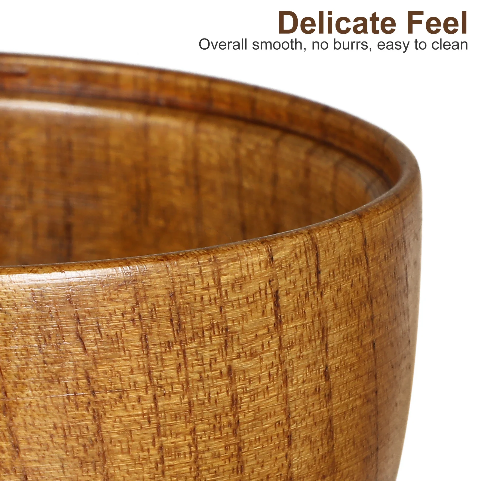 

2Pcs Anti-Scald Wooden Bowl Lightweight Smooth Surface Rice Soup Salad Serving Bowl Wood Tableware for Japanese Style