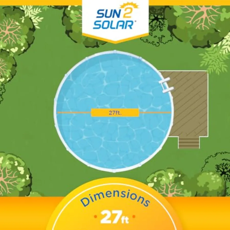 Blue 27 ft Round Pool Solar Cover for Inground Above Ground Pools 1600 Series Heat Retaining Thermal Heating Blanket Includes 6