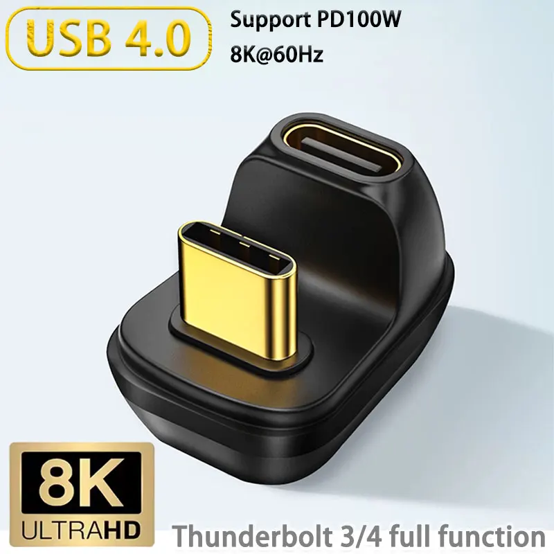 

40Gbps Mini USB C Right Angle Adapter U-Shape Thunderbolt3 USB C to Type C Adapter Connector USB4.0 8k@60hz 100w Fast Charging
