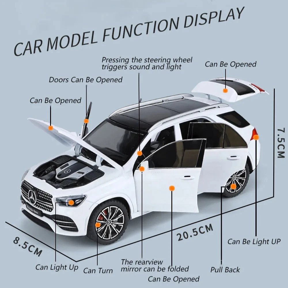 Modèle de voiture jouet S400L GLE350, échelle 1:24, portes ouvertes, son et lumière, traction arrière en métal moulé sous pression, Collection de véhicules miniatures, cadeau pour enfant