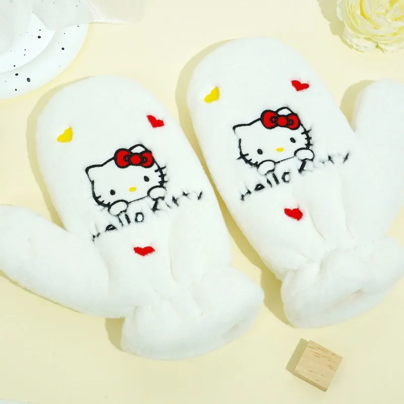 

Новые термоперчатки Sanrio Hello Kitty Kawaii в стиле аниме, утепленные, с плюшем, для улицы, для студентов, милые подарки для девочек