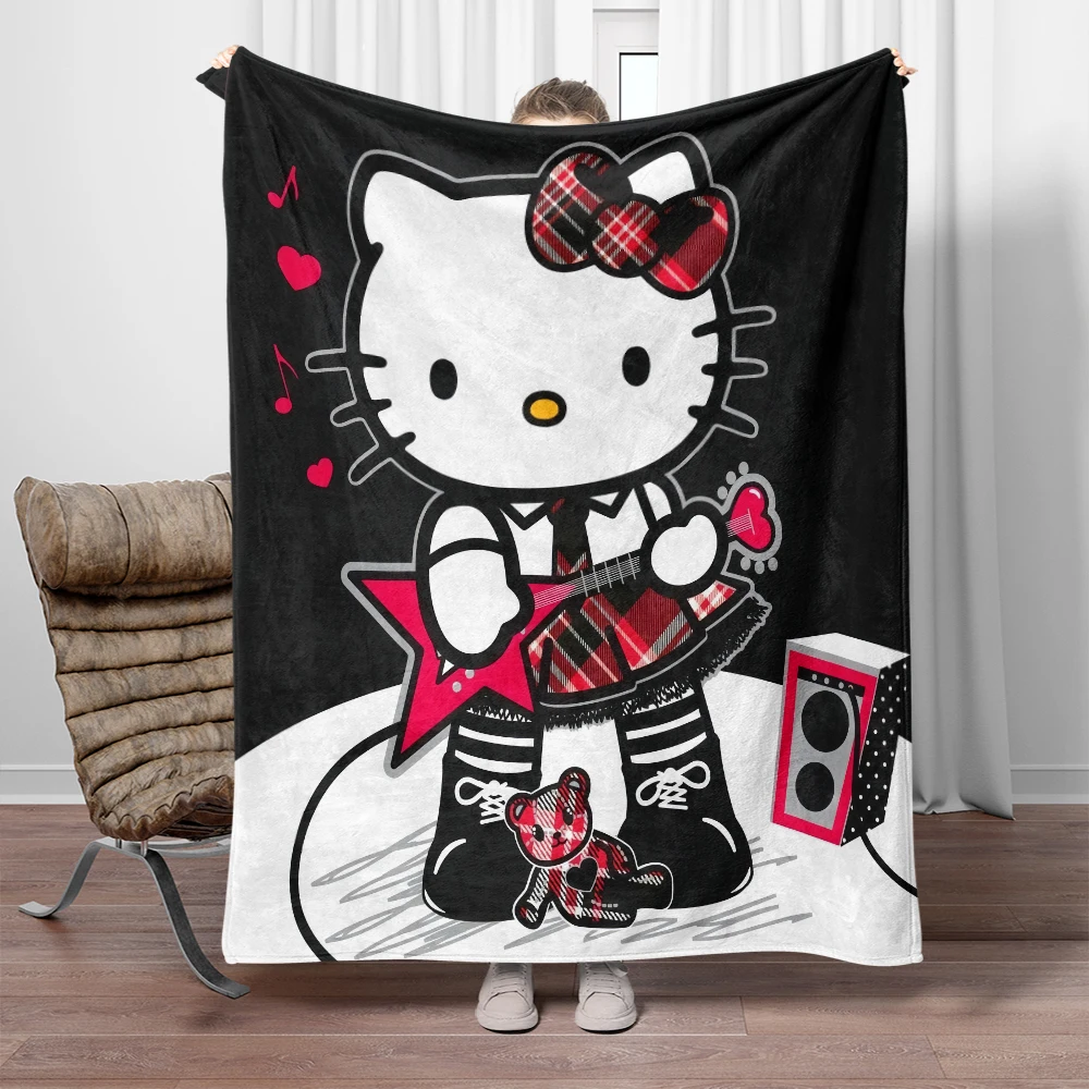 Cartoon Hello Kitty Sanrio Print Blanket Large Sofa Soft Warm Flannel Throw Blanket Bedroom,Camping,Outdoors,Picnic blankets.