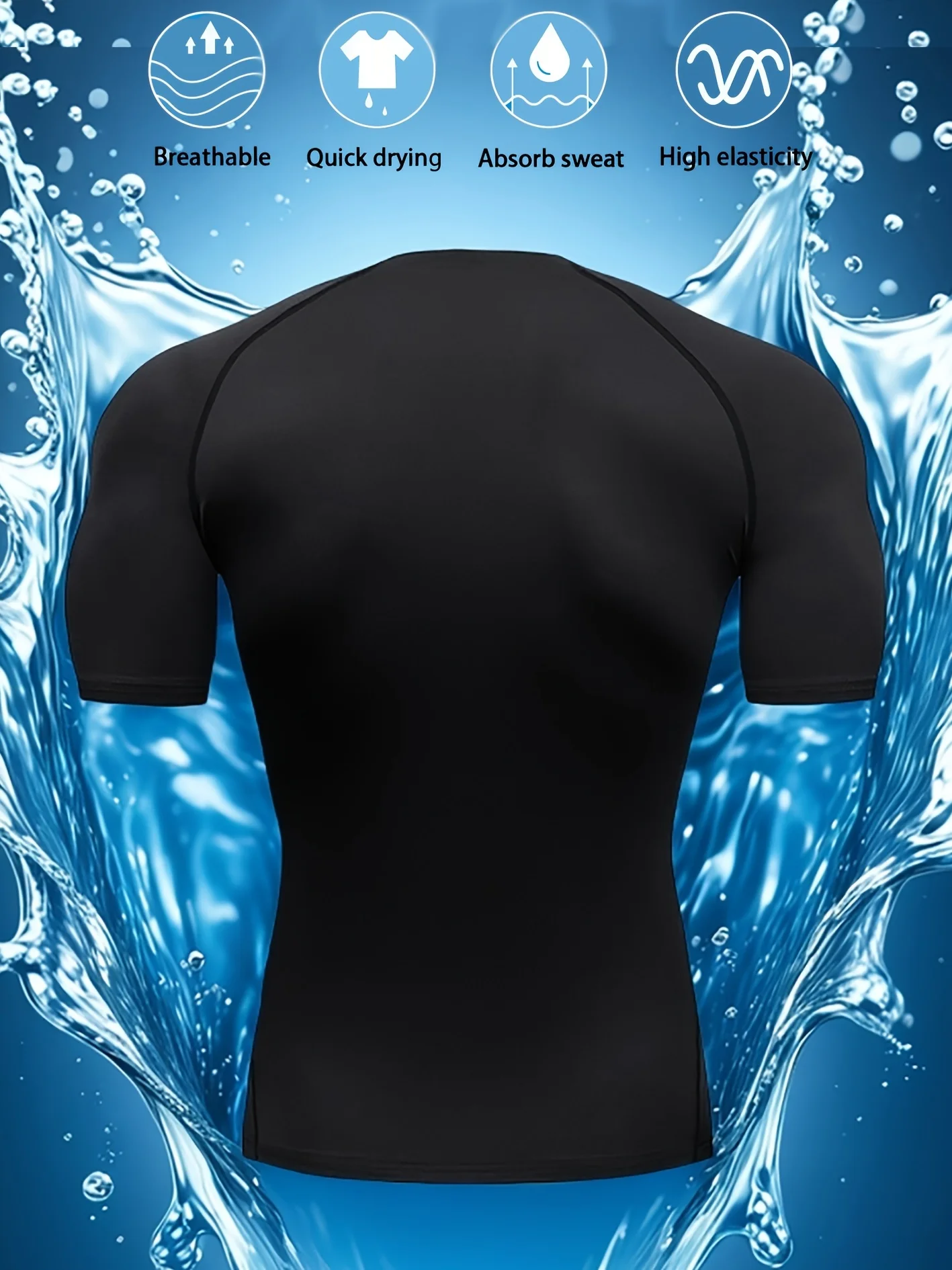 تي شيرت رياضي للياقة البدنية للرجال مع طباعة دمبل، قميص ضغط عالي المرونة مسامي مناسب للجري، Shap #4