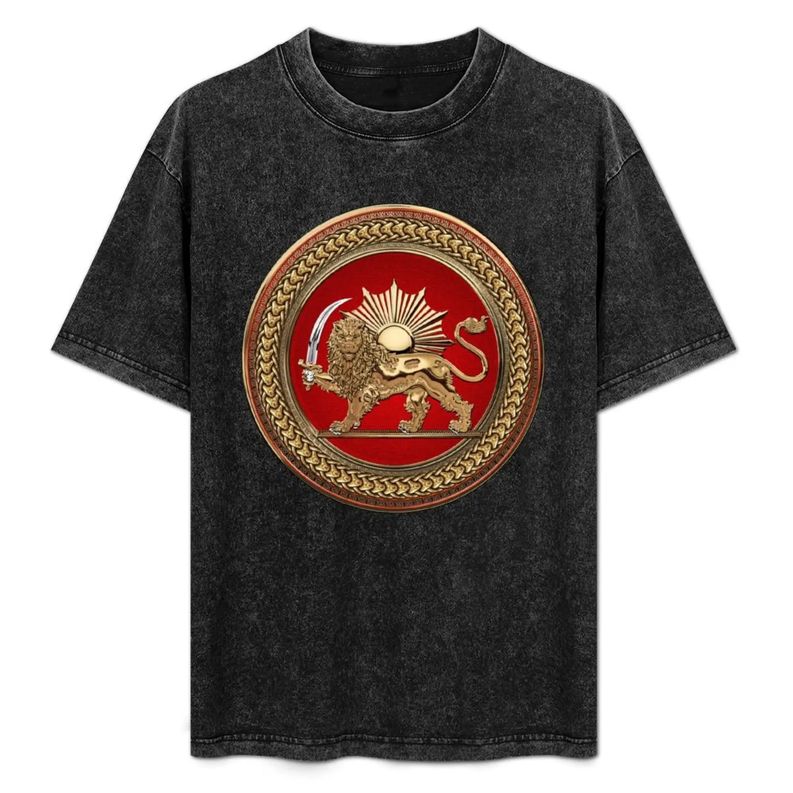 

Gold Persian Lion and Sun over Black Velvet T-Shirt summer tops street wear mens graphic t-shirts anime