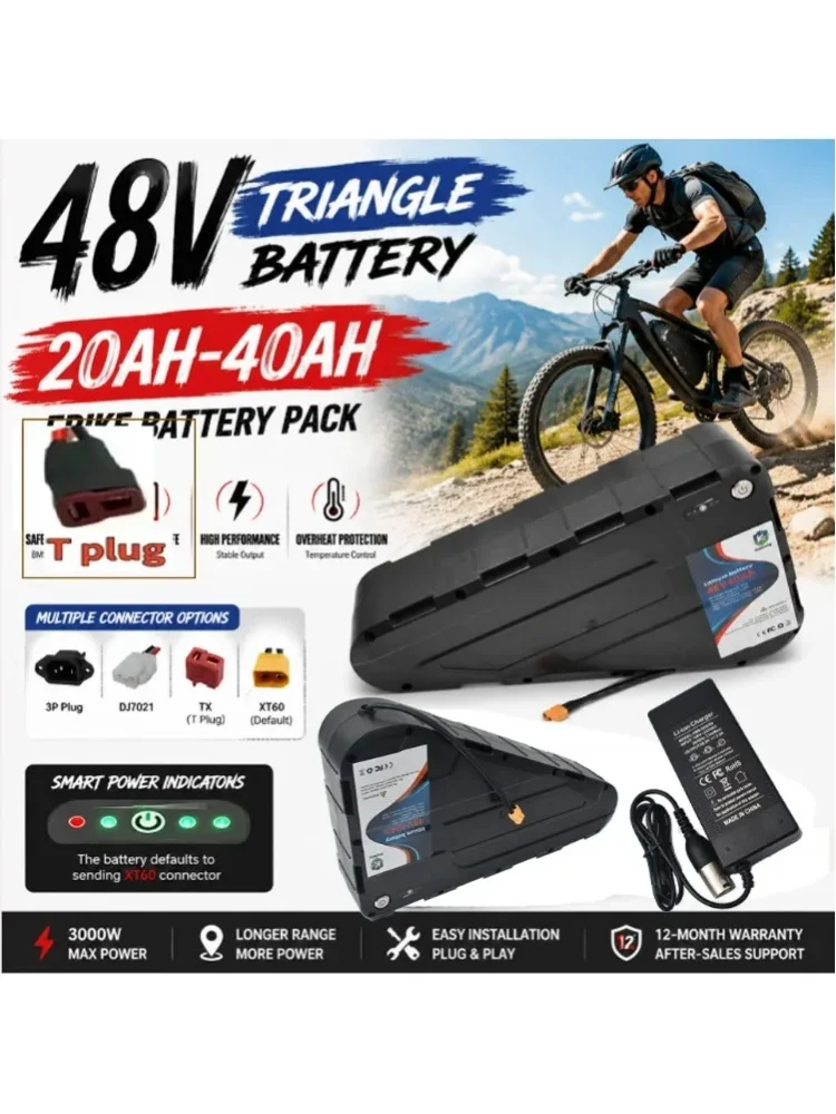 18650 Dreieck-Lithium-Akkupack 48V 20AH-40AH Modifizierter Mountainbike-Dreiecksrahmen E-Bike-Akku mit Ladegerät Versand aus Polnischem Lager