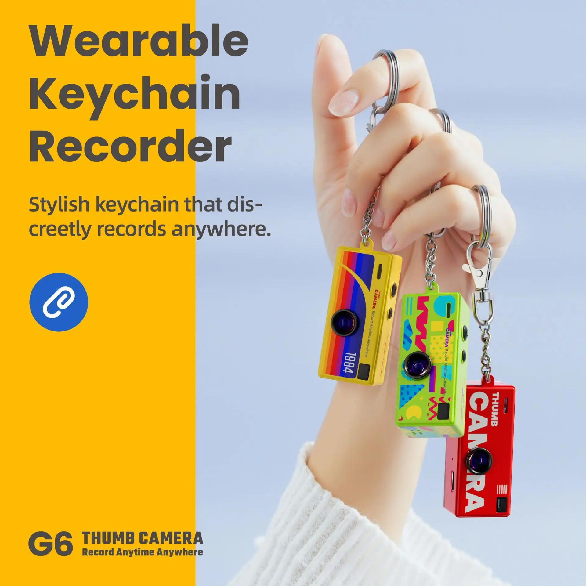 G6 Retro Mini Keychain Thumb Camera 1080P HD Recorder Built-in Flash Auto Focus 130° Wide Angle Lens  LCD Screen Portable Camera