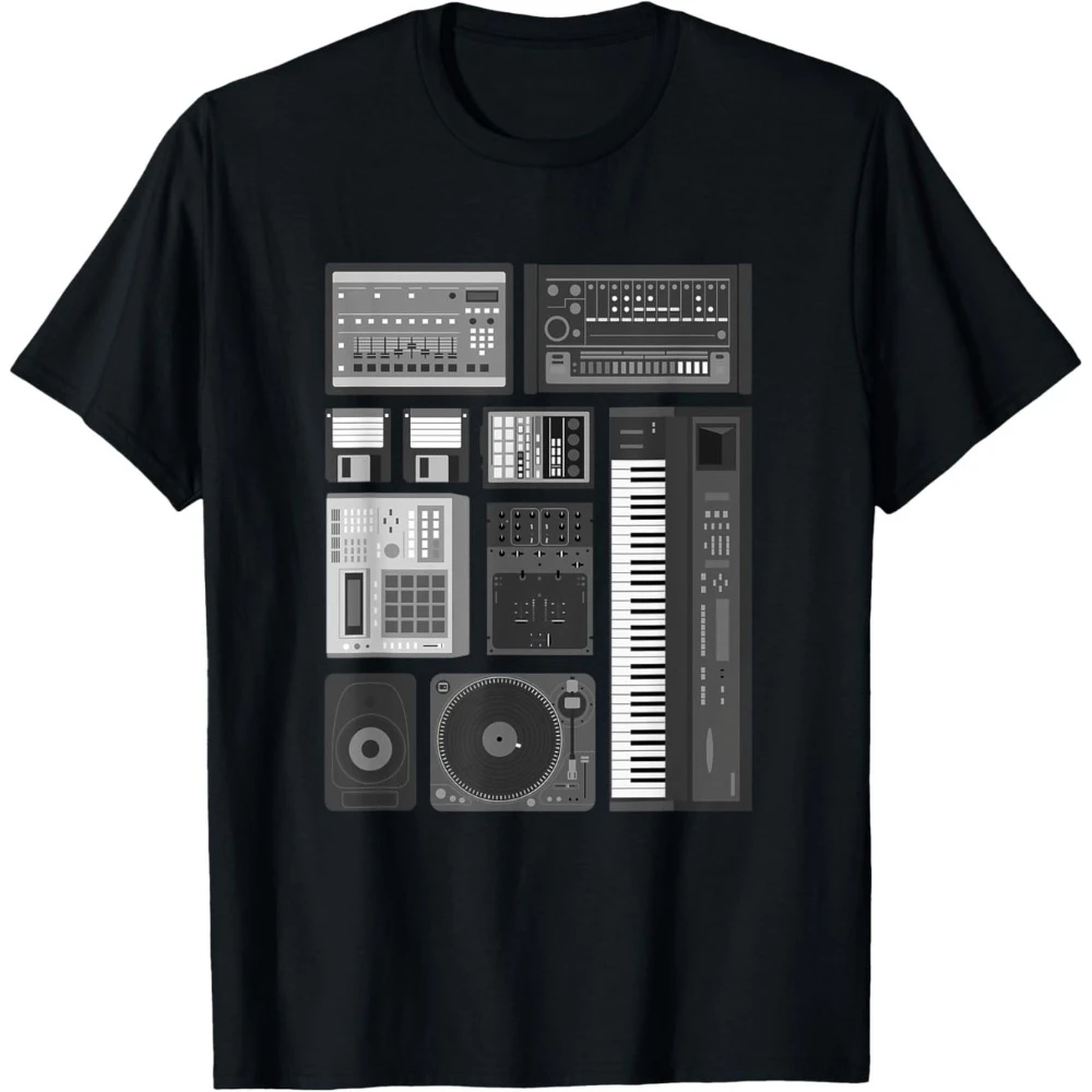 Men'S Vintage Hip Hop Beat Maker Graphic Tee Old School Rap Music Producer Shirt with Turntable Sampler Keyboard Heavyweight