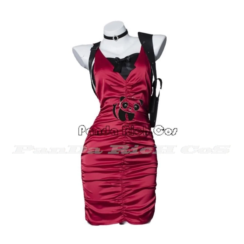 Costume Cosplay Cheongsam pour Femme et Fille, Robe Rouge Ada, Perruque Ada, Chaussures, Halloween, Carnaval, Déguisement Imbibé, Résident 4, Evil