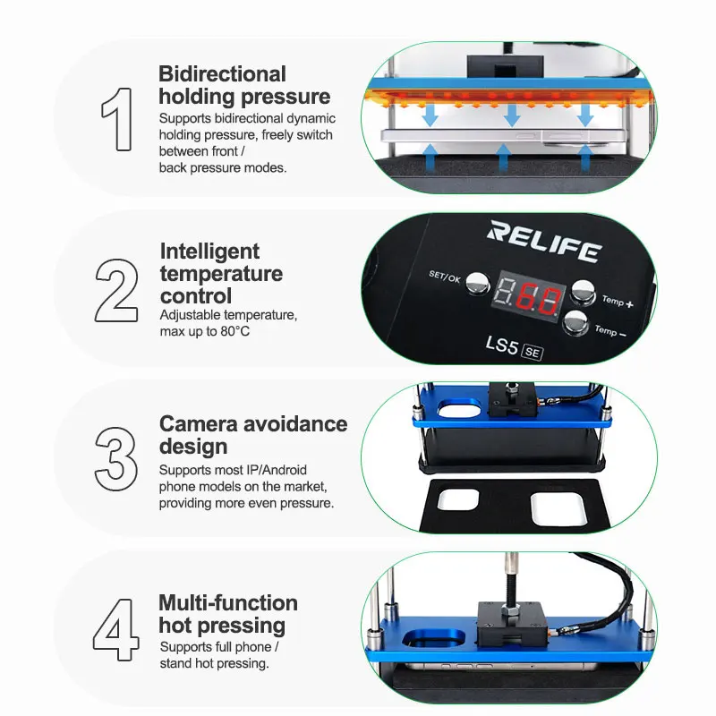 RELIFE LS5 SE Presión de calentamiento y retención Temperatura ajustable, para laminación de pantallas, refuerzo de marco