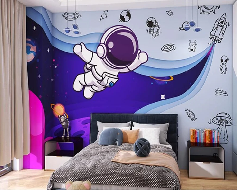 beibehang Customized Nordic astronaut spaceship modern cartoon eco-friendly rocket planet children\'s room background wallpaper