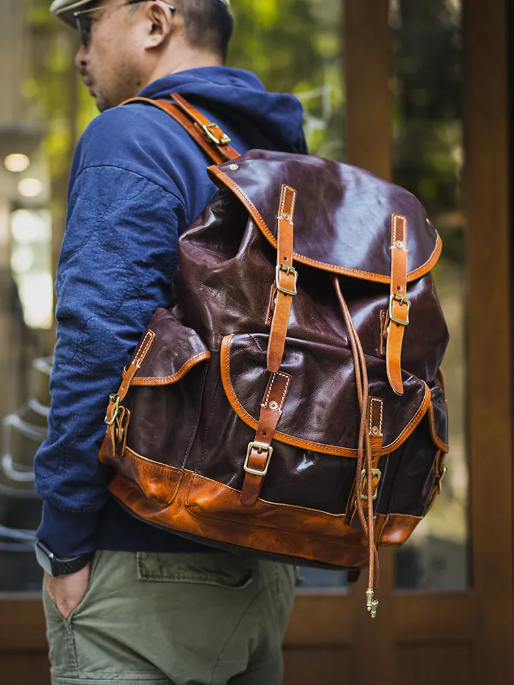 

PNDME organizers designers handmade genuine leather men's large-capacity backpack outdoor travel luxury cow leather schoolbags