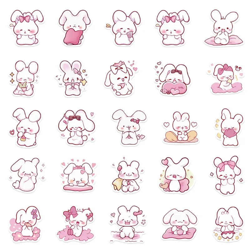 50 قطع الوردي الكرتون الأرنب ملصق الكمبيوتر المحمول دفتر الأستاذ حالة الهاتف كوب ماء الديكور ملصق مضاد للمياه