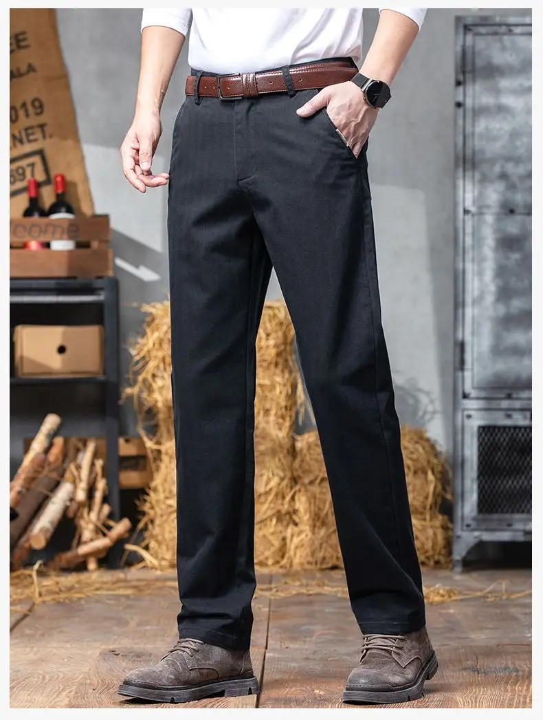 Herbst-Winter Herren Einfarbige Lässige Baumwollhose Dehnbare Anzughose Formelle Business-Baggy-Hose Klassische Schwarze Marineblaue Hose – Detail 11