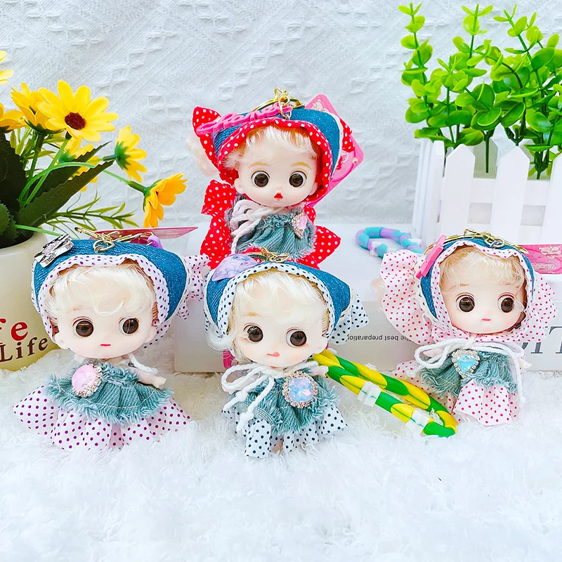 9cm Hooded Little Doll Keychain Pendant Multi-jointed Movable Princess Doll Key Chain Charm Girls Toy Accessories Children Gifts