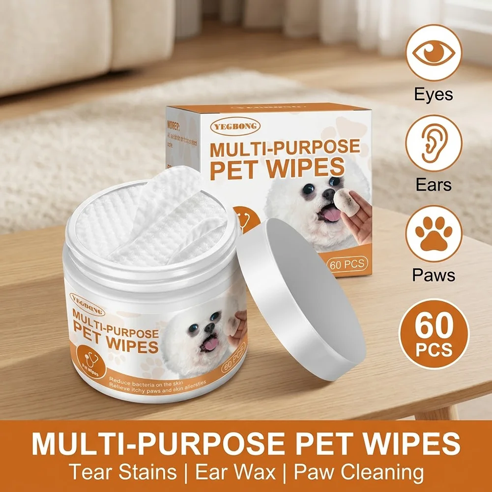 60Pcs/Set Pet Disposable Wipes Universal Eye Tear Cleaning Ear Stain Remover Non-Woven Wet Wipes Dog Cat Grooming Tools Supplies