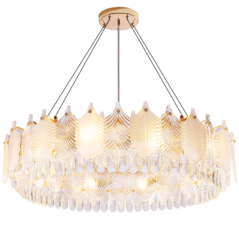 French Living Room Chandelier Nordic Creative Personality Leaf Crystal Lamps Post-modern High-grade Light Luxury Atmospheric