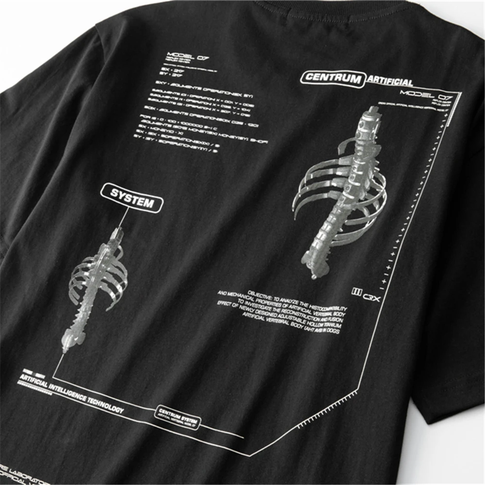 Unisex HipHop Skeleton Print T-Shirt Men\'s Clothes Japanese Loose Short Sleeve 2022 Streetwear Cotton Harajuku Black Oversize