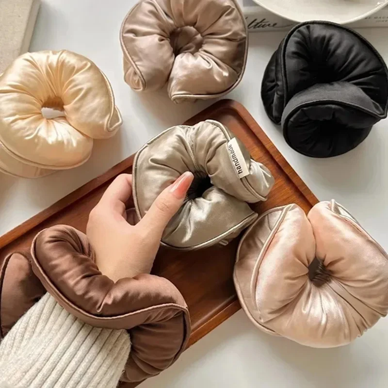 Sponge Sleep Elastic Ponytail Holder Hair Scrunchies Soft Solid Satin Filled Cotton Big Bands Hair Rope Hair Accessories ﻿