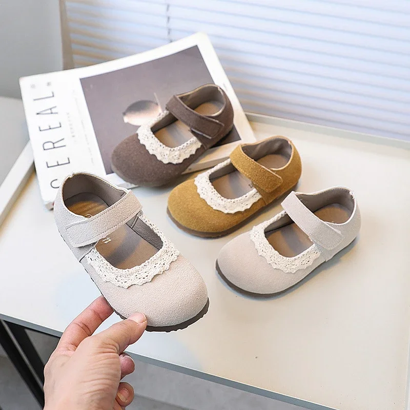 

Retro New Children's Leather Shoes Fashion Ruffled Edge Versatile Girls Flat Shoes Soft Bottom Causal Spring Autumn Kids Shoes