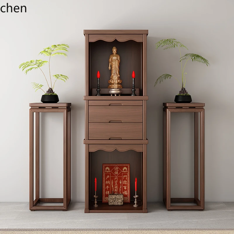 CZ  Buddhist Scene Standing Cabinet Household Bodhisattva Shrine Cabinet Black Walnut Modern Simple Ancestor Standing Cabinet
