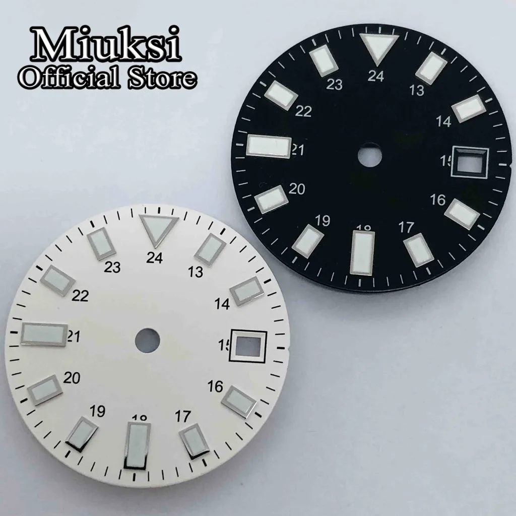 Miuksi 28.5mm black white watch dial luminous dial fit ETA 2836 2824 Mingzhu DG2813 3804 Miyota8205 8215 821A PT5000 movement