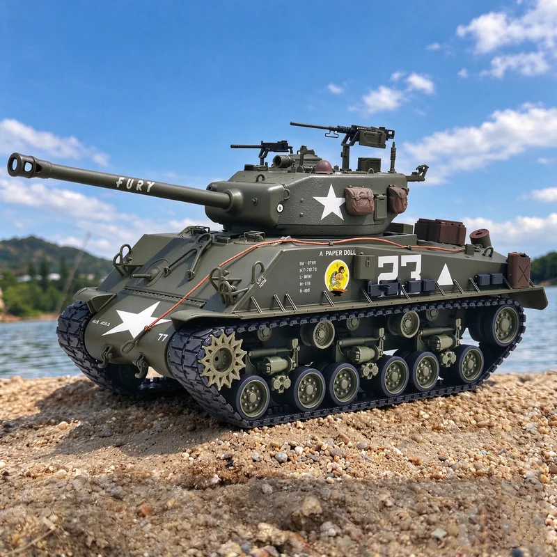 1/16 US M4A3 Sherman Simulation Remote Control Metal Crawler Tank Electric RC 2601 Fury Battle Military Model With Sound-Lights