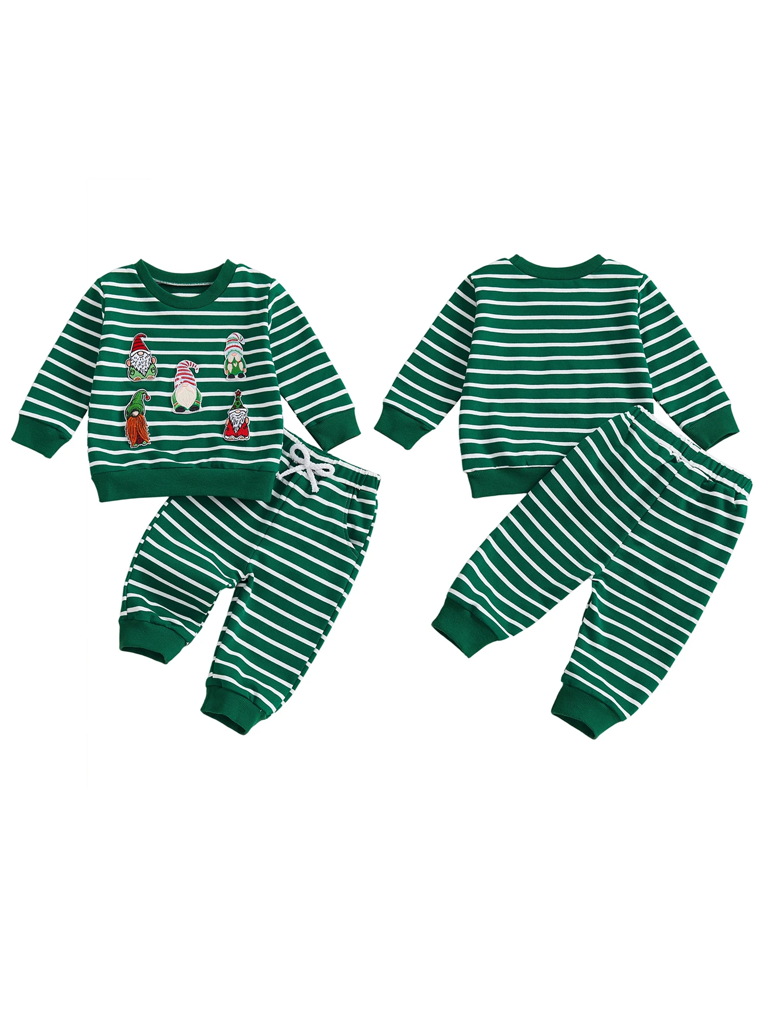

Boys Christmas 2Pcs Outfits Long Sleeve Crew Neck Santa Claus Embroidery Tops Plaid Pants Sets for Winter Holiday